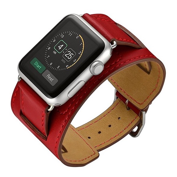 Accessories - Vegan Leather Red Double Cuff Watchband for Apple